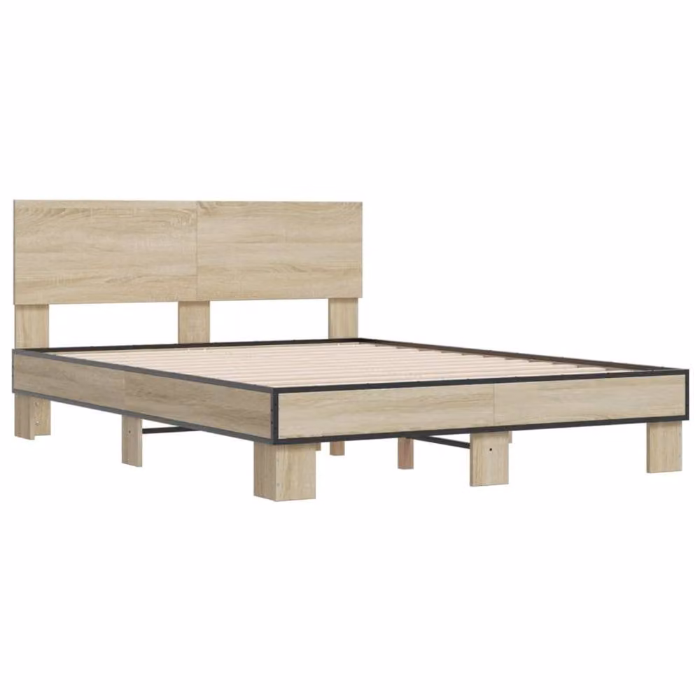 Berkfield Home Sonoma Oak Bed Frame in Beige, W: 140 cm, D: 190 cm – 3