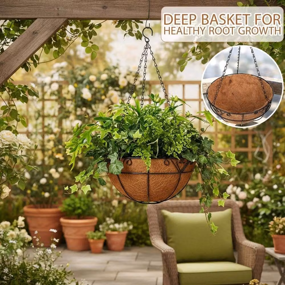 Kelvenix Set of 4 Metal Hanging Garden Planter Baskets in Brown – 3