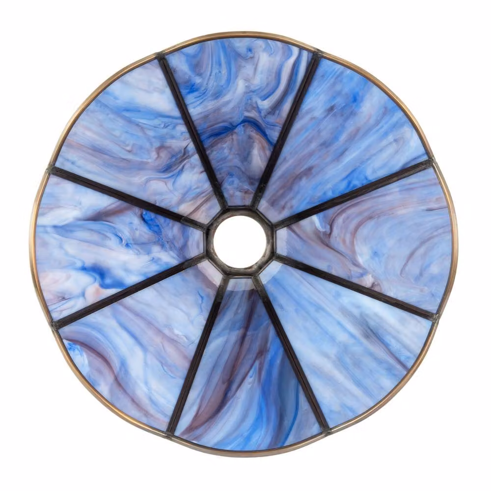 Happy Homewares Tiffany Glass Panelled Easy-Fit Pendant Shade with Antique Brass Trim in Purple and Blue, Diameter: 30.48 cm – 2