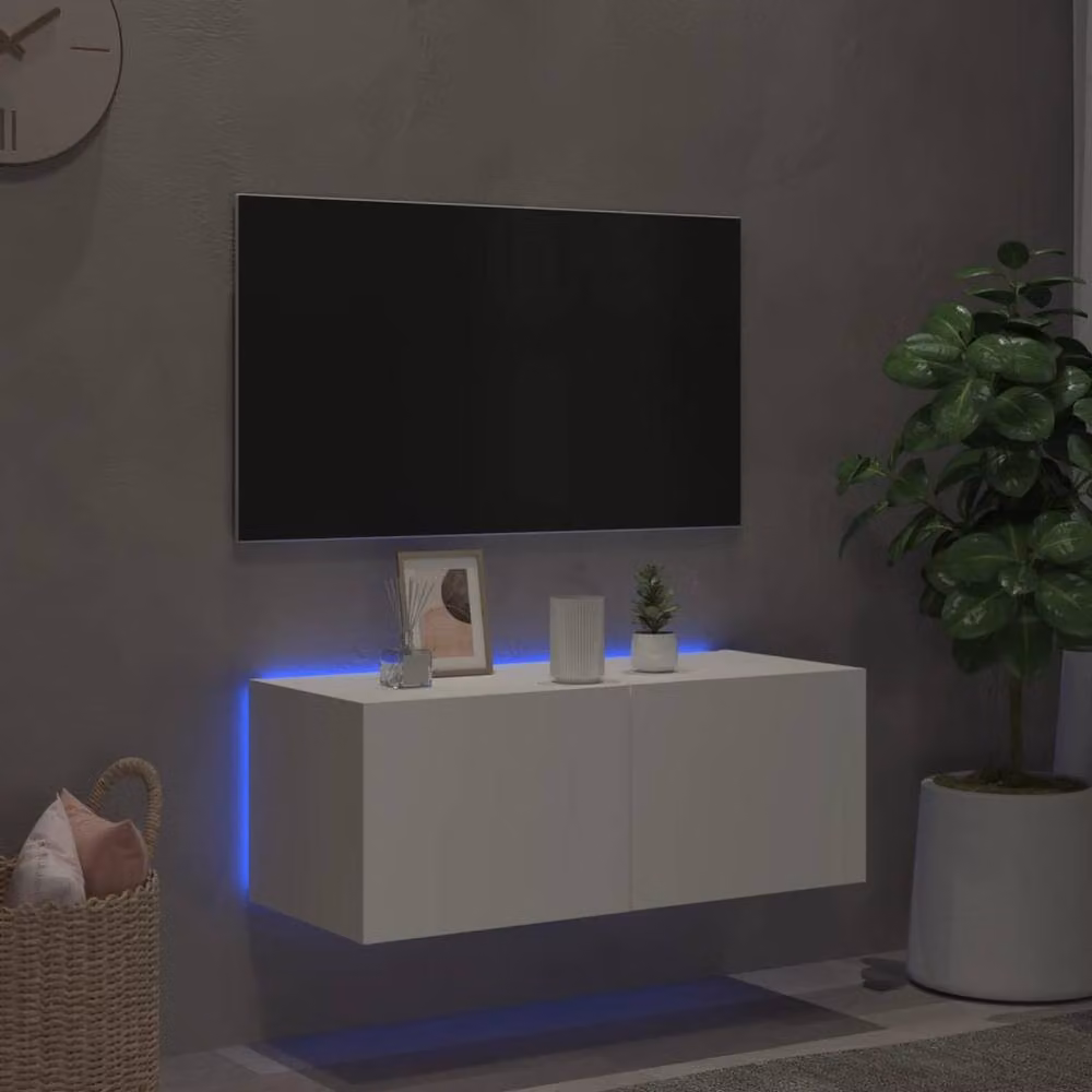 Berkfield Home Modern White Wall Mounted TV Cabinet with Integrated LED Lights W/D/H: 80 x 35 x 31 cm – 3