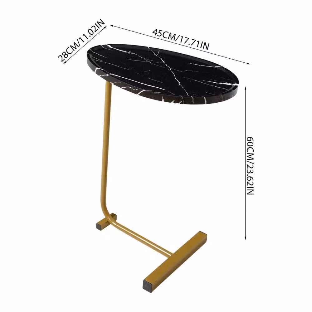 Kelvenix C-Shape Side Table with Black Marble Effect Top and Gold Frame, W/D/H: 60 x 45 x 45 cm – 2