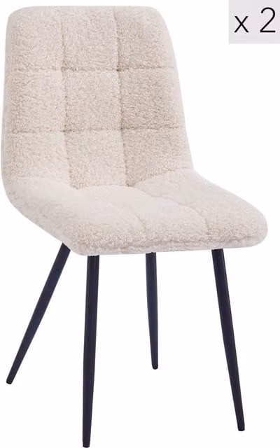 Nordlys Set of 2 Scandinavian Dining Chairs with White Bouclé Fabric and Metal Backrests – 1
