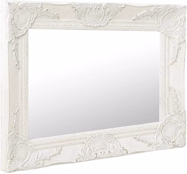 Berkfield Home Antique Baroque Style Rectangular Wall Mirror, White, W: 50 cm, H: 40 cm