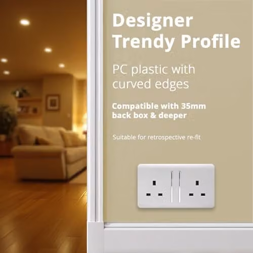 Trendi Switch 2 Gang 13 Amp Flush Socket in White – 4