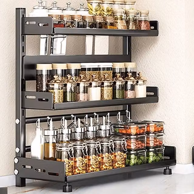 KORVIXA 3 Tier Metal Spice Rack in Black, W: 50 cm, D: 15 cm – 1