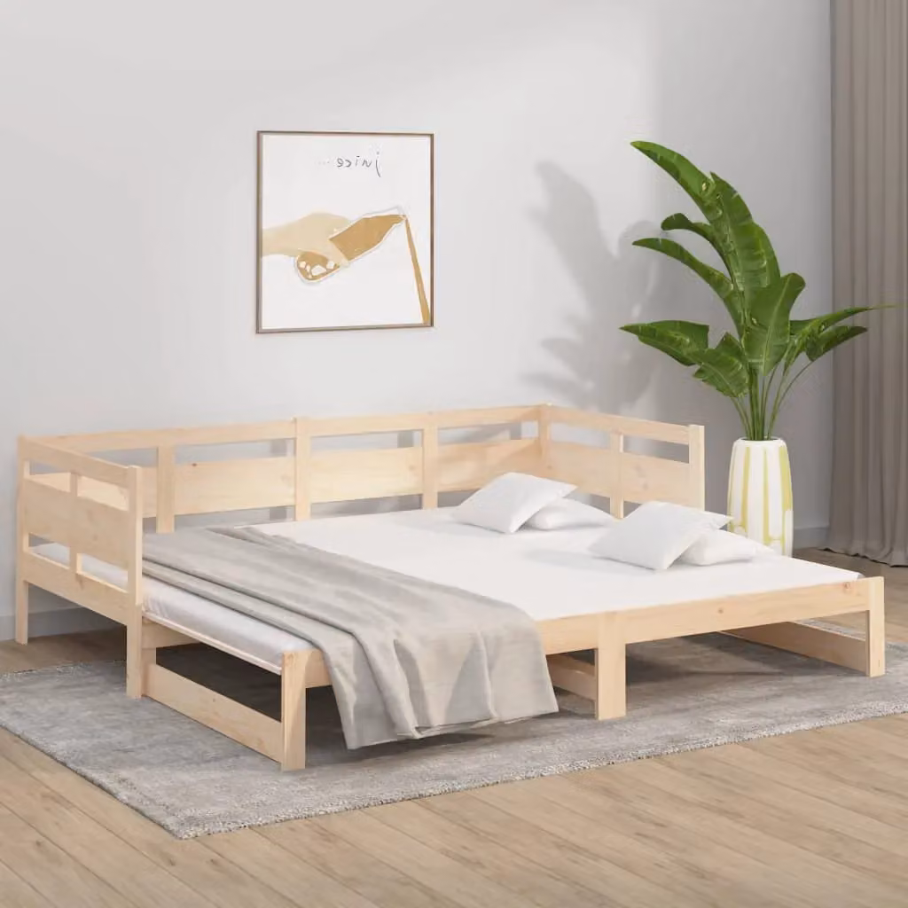Berkfield Home Pull-out Day Bed in Brown Solid Pine Wood, W/D/H: 200 x 80 x 80 cm