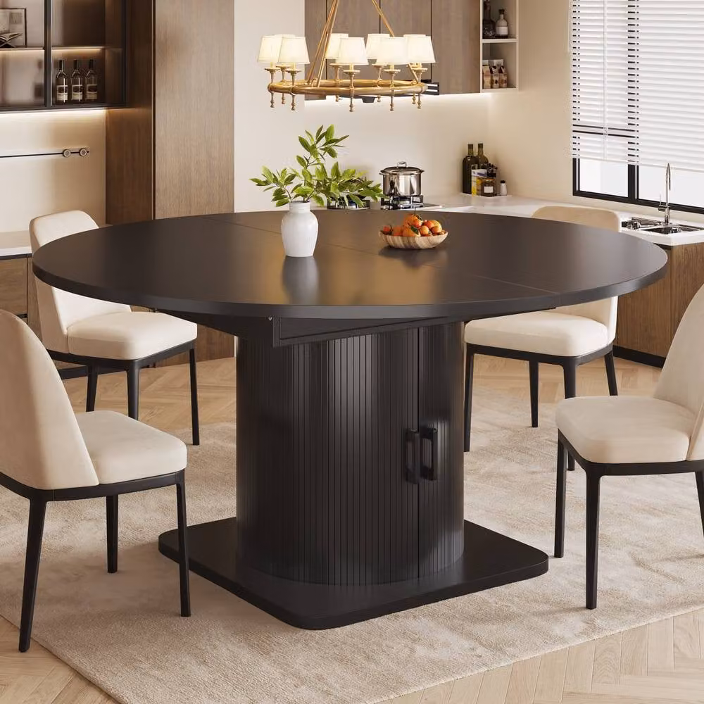 ModernLuxe Modern Extendable Dining Table with Storage and Wine Rack in Black, W/D/H: 118 x 75 x 76 cm – 3