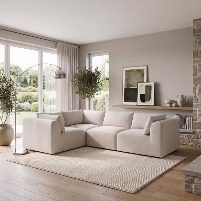 Furniturebox UK Drift 3 Seater Modular L-Shape Corner Sofa in Cream Boucle Fabric