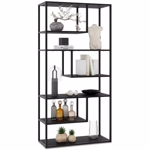 tectake Modern Shelving Unit with 7 Adjustable Shelves in Black, H 188 x W 85 x D 35 cm