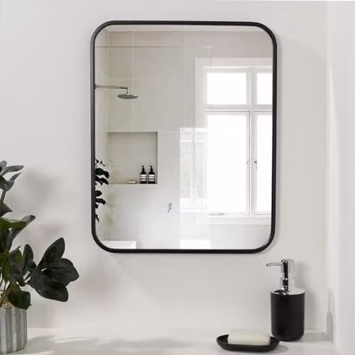 OHS Modern Rectangular Wall Mirror with Black Metal Frame, W: 54 cm, H: 42 cm – 1