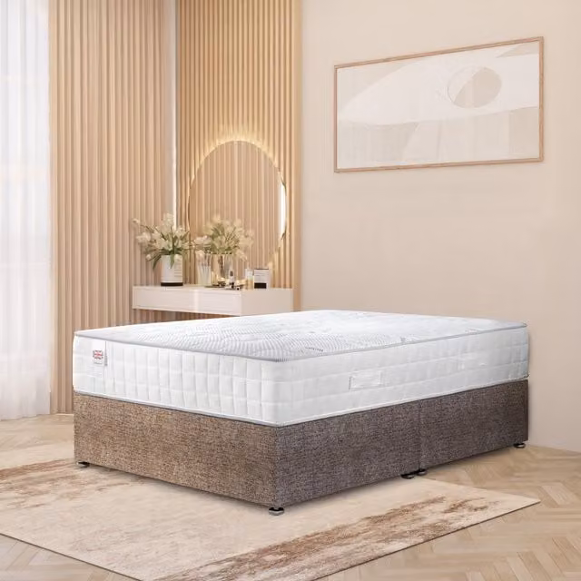 Somnior Beds Ltd Brown Fabric Upholstered Hybrid Divan Bed with Drawers W/D/H: 180 x 200 cm