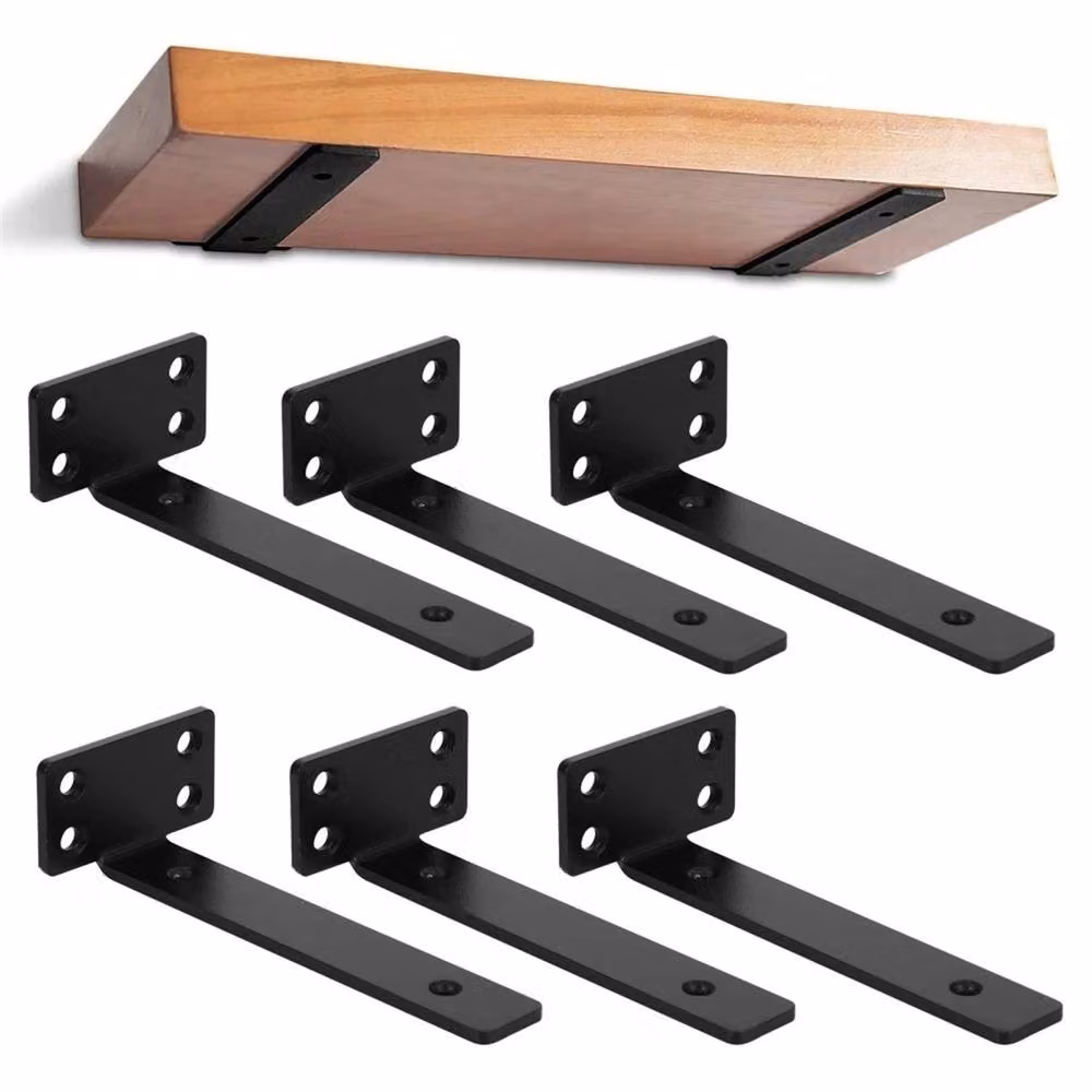 Nordara 6-Piece Heavy Duty Metal Floating Shelf Brackets in Black, 15 cm – 4