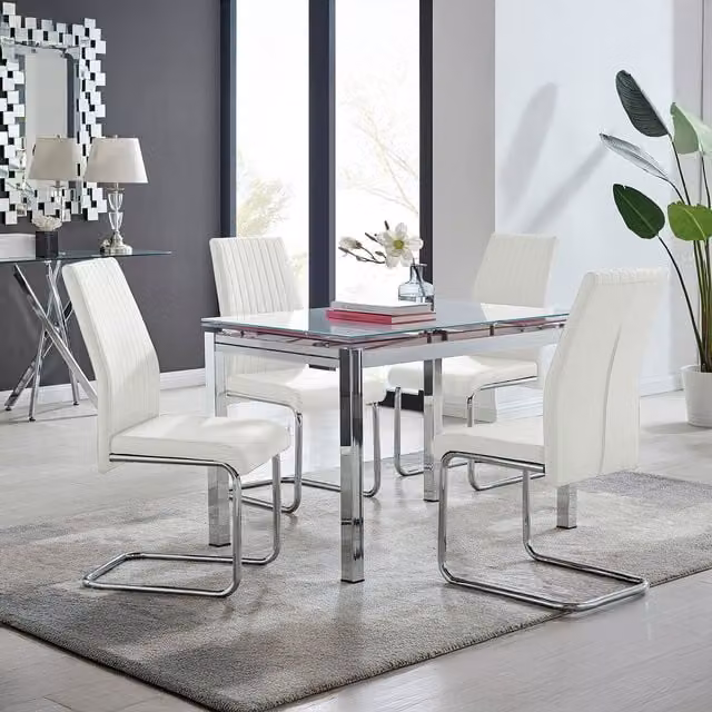 FurnitureboxUK Enna White Glass Extending Modern Kitchen Dining Table and 4 Lorenzo Chairs