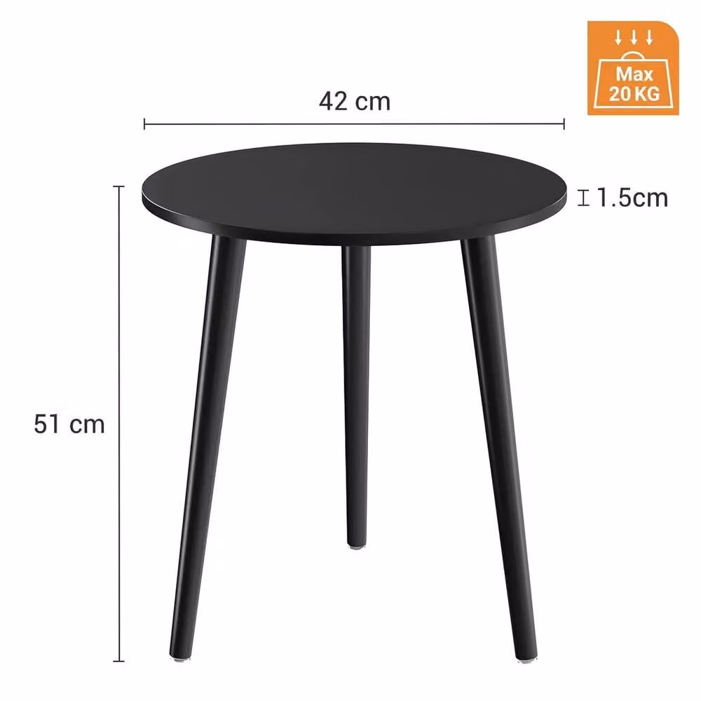 FORGEVIO Black Round Side Table with Matt Wood and Metal Finish, W/D/H: 42 x 42 x 51 cm – 2