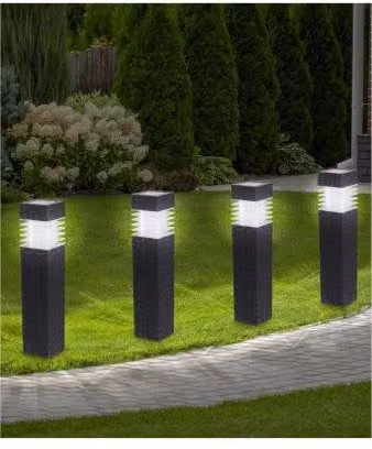 Groundlevel Set of 4 Brown Rattan Solar LED Path Lights with Dusk Sensor for Garden and Terrace