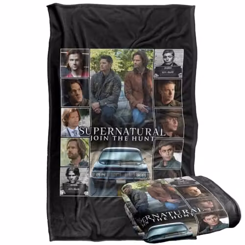 Warner Bros. Supernatural Sam Dean Squares Silky Touch Super Soft Fleece Throw Blanket, Multicolour, W/D/H: 91 x 147 cm – 1