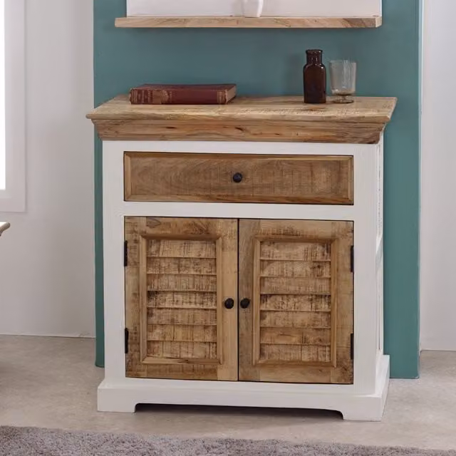 IH Design Rustic Solid Mango Wood Small Sideboard in White