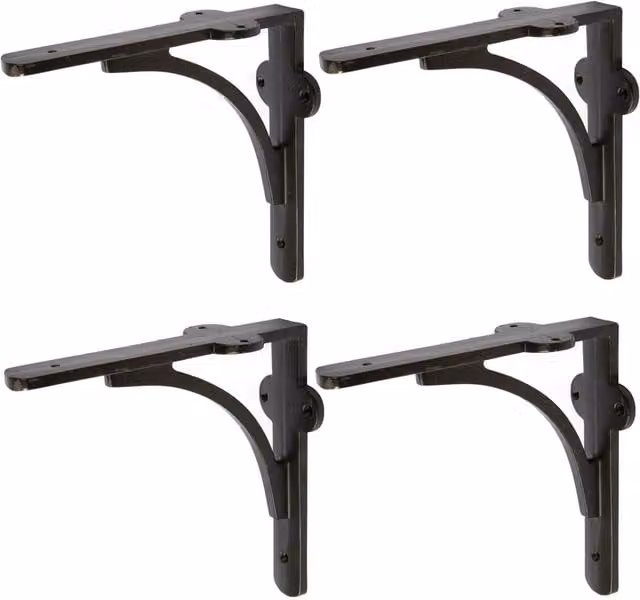 Hammer and Tongs Curved Iron Shelf Bracket, Matt Black, Pack of 4, Diameter: 150 mm
