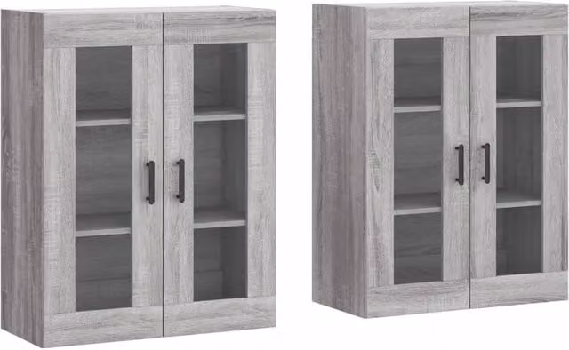 Berkfield Home Set of 2 Wall Mounted Modern Cabinets in Grey Sonoma with Glass Doors – 1