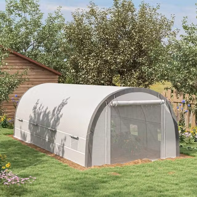 Outsunny Upgraded Walk In Polytunnel Greenhouse in White with Galvanised Steel Frame