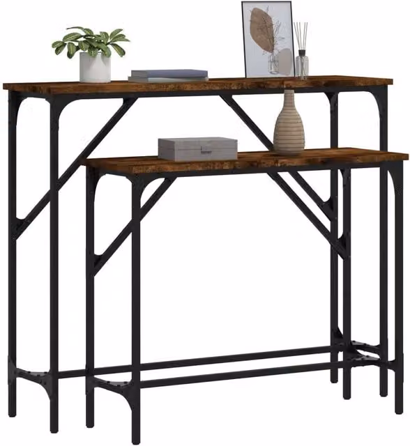 Berkfield Home Set of 2 Smoked Oak Decorative Console Tables in Brown – 1