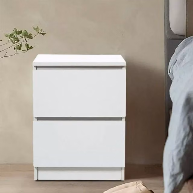 FORGEVIO Modern White Bedside Table with Drawers and Storage Shelf