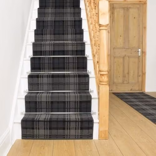 runrug Soft and Comfortable Stair Runner in Black Tartan, W: 100 cm, L: 540 cm
