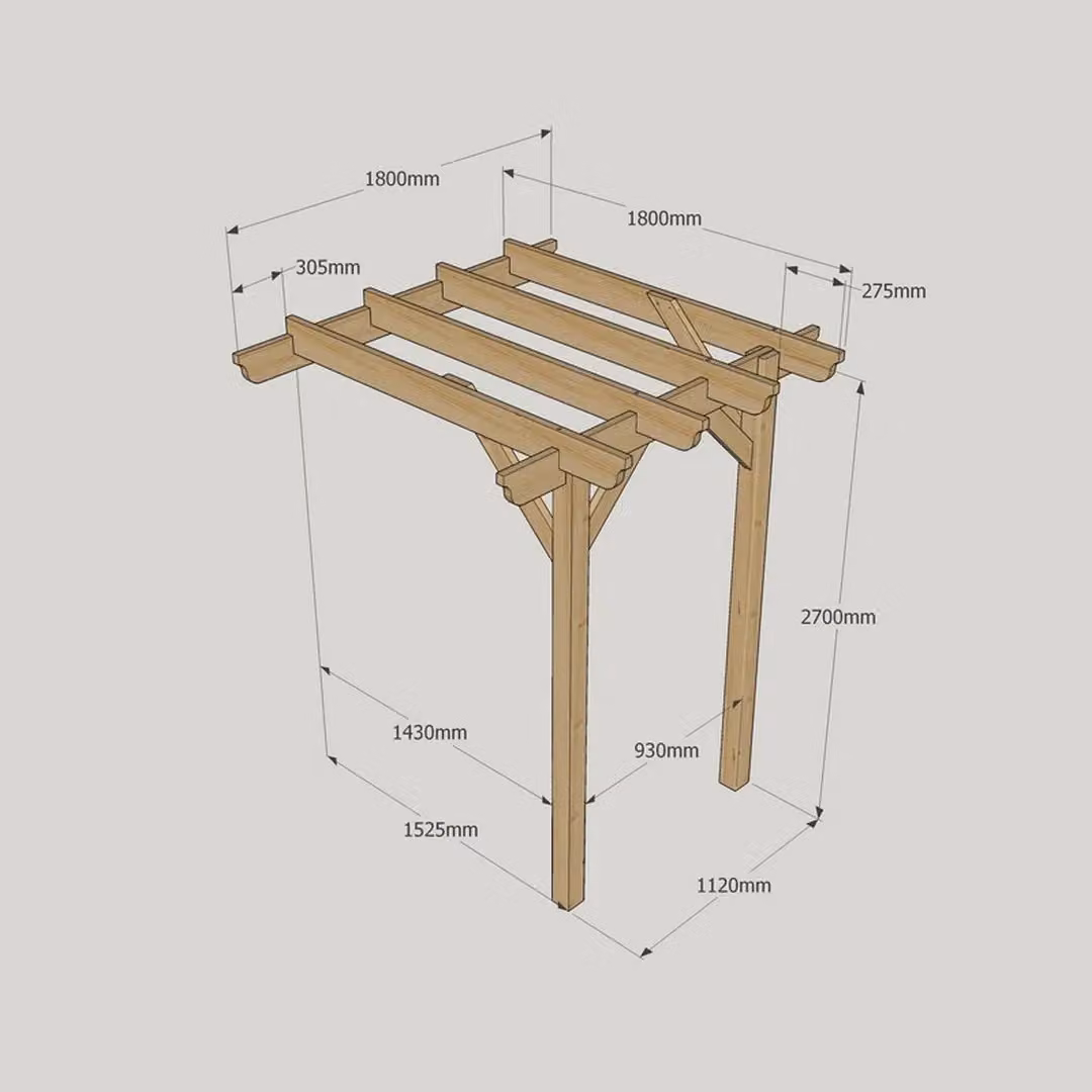Rutland County Garden Furniture Ltd Wall Mounted Lean-to Garden Pergola in Wood, Brown and Green, W: 180 cm, D: 180 cm, H: 270 cm – 7