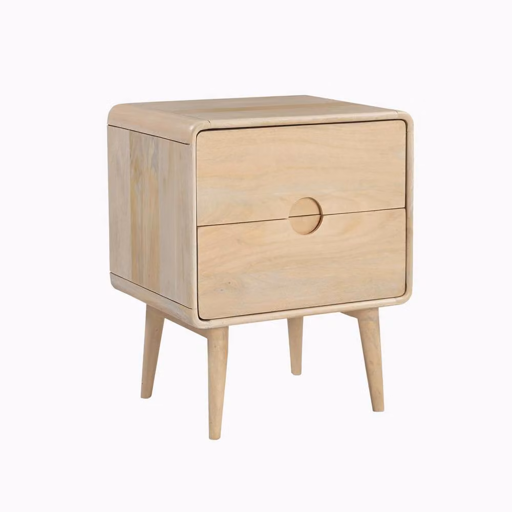 FurnitureboxUK Denali 2 Drawer Rectangle White Oak Wood Bedside Table in Light Brown – 2