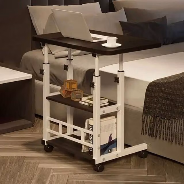 EONLION Black Height Adjustable Mobile Over Bed Table with Folding Top and Castors – 1
