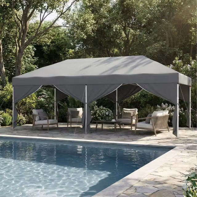 SONGMICS Folding Pop Up Gazebo with Side Panels, Dark Grey, W: 600 cm, D: 300 cm, H: 250 cm
