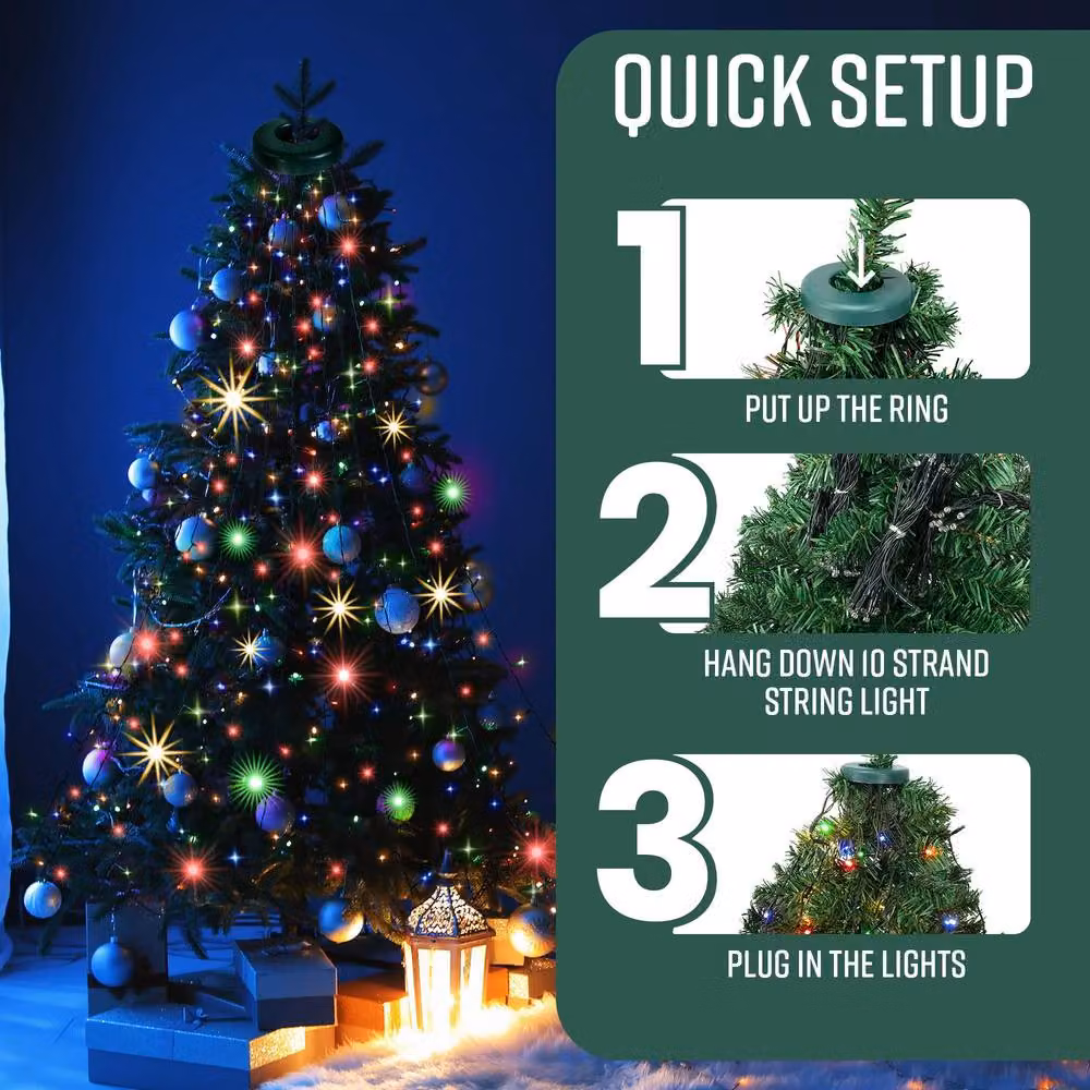 GloBrite Multi-Coloured LED Christmas Tree Curtain Lights with Ring, 400 LEDs, 2 m x 16 Lines, IP44 Waterproof with Timer – 2