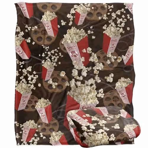 JQ Licensing Popcorn Pattern Silky Touch Super Soft Fleece Throw Blanket in White, W/D/H: 152 x 127 cm – 1