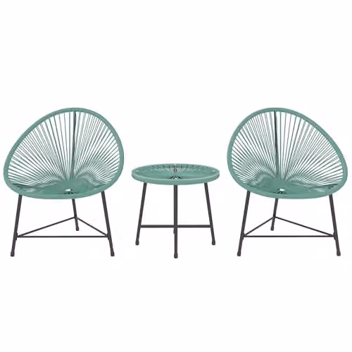 Outsunny 3 Piece Rattan Bistro Set with Acapulco Chairs and Glass Table, Green – 1