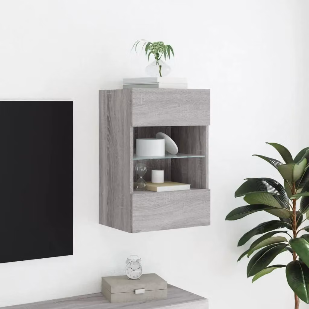 Berkfield Home Modern Wall Mounted TV Cabinet with Integrated LED Lights in Grey, W/D/H: 40 x 30 x 60.5 cm – 4