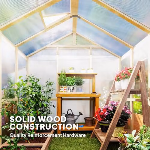 Outsunny Brown Wooden Polycarbonate Walk-in Greenhouse with Lockable Door and Windows – 3