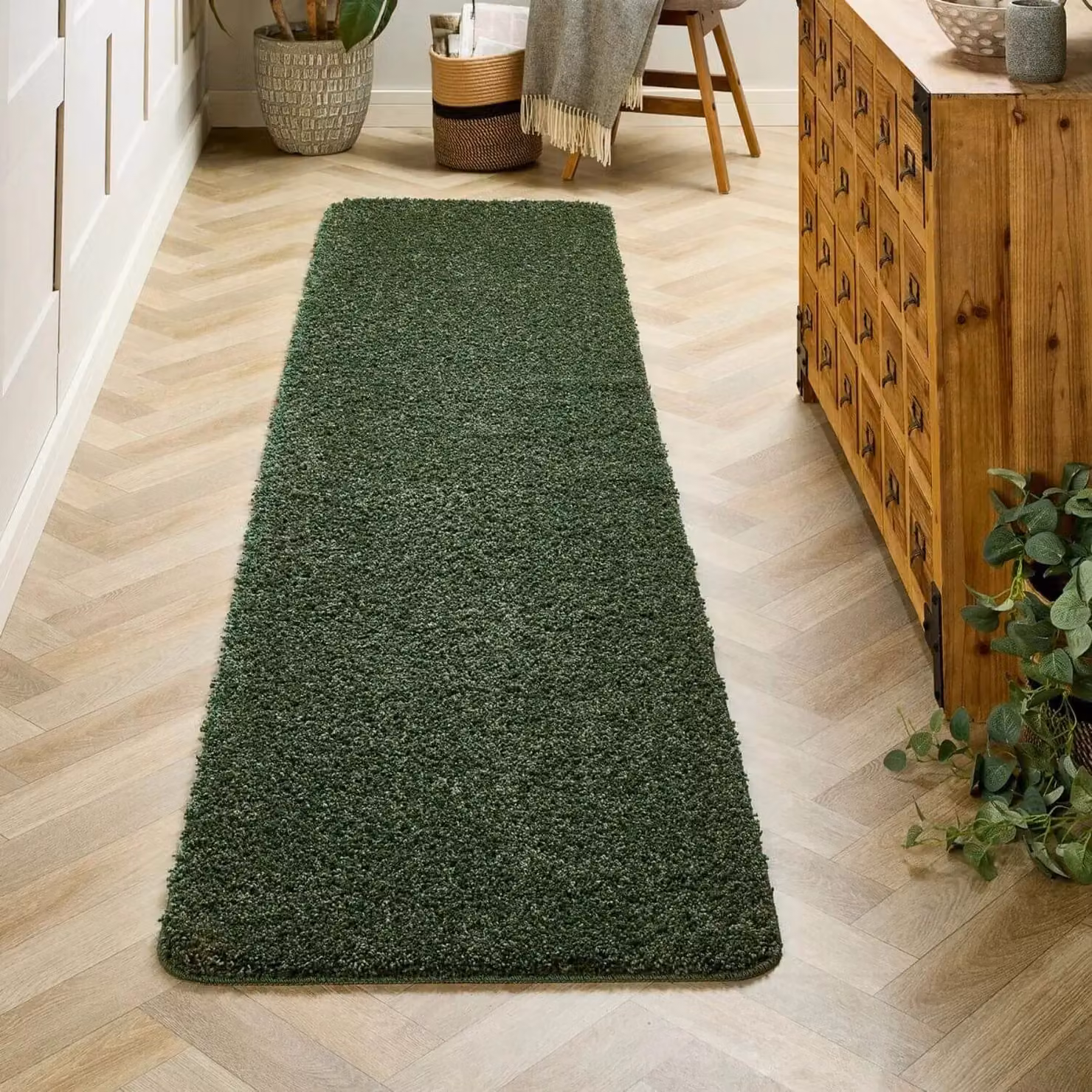 THE RUGS Washable Non Slip Plain Green Shaggy Rug W/D/H: 100 x 150 x 1 cm – 4