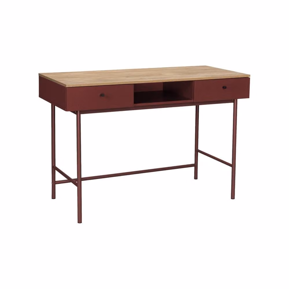 sweeek Modern Writing Desk with 2 Drawers and 1 Compartment in Burgundy and Brown – 2