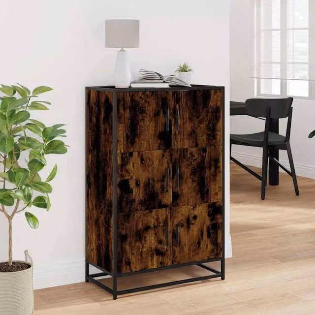 Berkfield Home Highboard in Smoked Oak and Brown, W: 68 cm, D: 35 cm, H: 106.5 cm