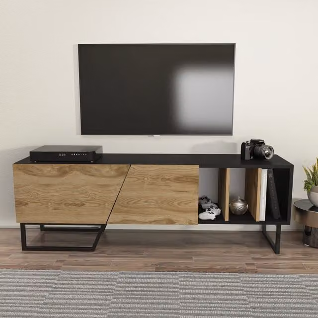 Decorotika Linossa Industrial TV Unit in Black and Brown with Media Compartments