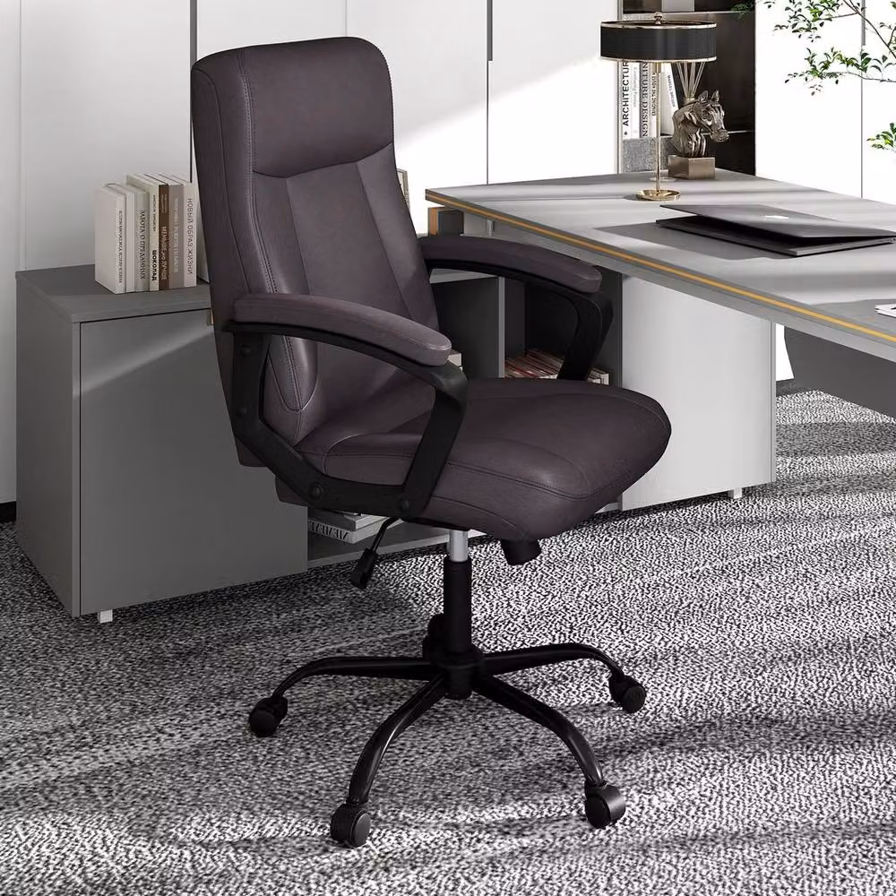 NESTLUNE Grey Synthetic Leather Executive Office Task Chair with 360 Degree Swivel and Headrest, W/D/H: 100 x 100 x 100 cm – 3