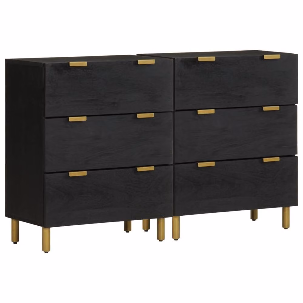 Berkfield Home Set of 2 Modern Black Sideboards in Engineered Wood, W/D/H: 60 x 33 x 75 cm – 1