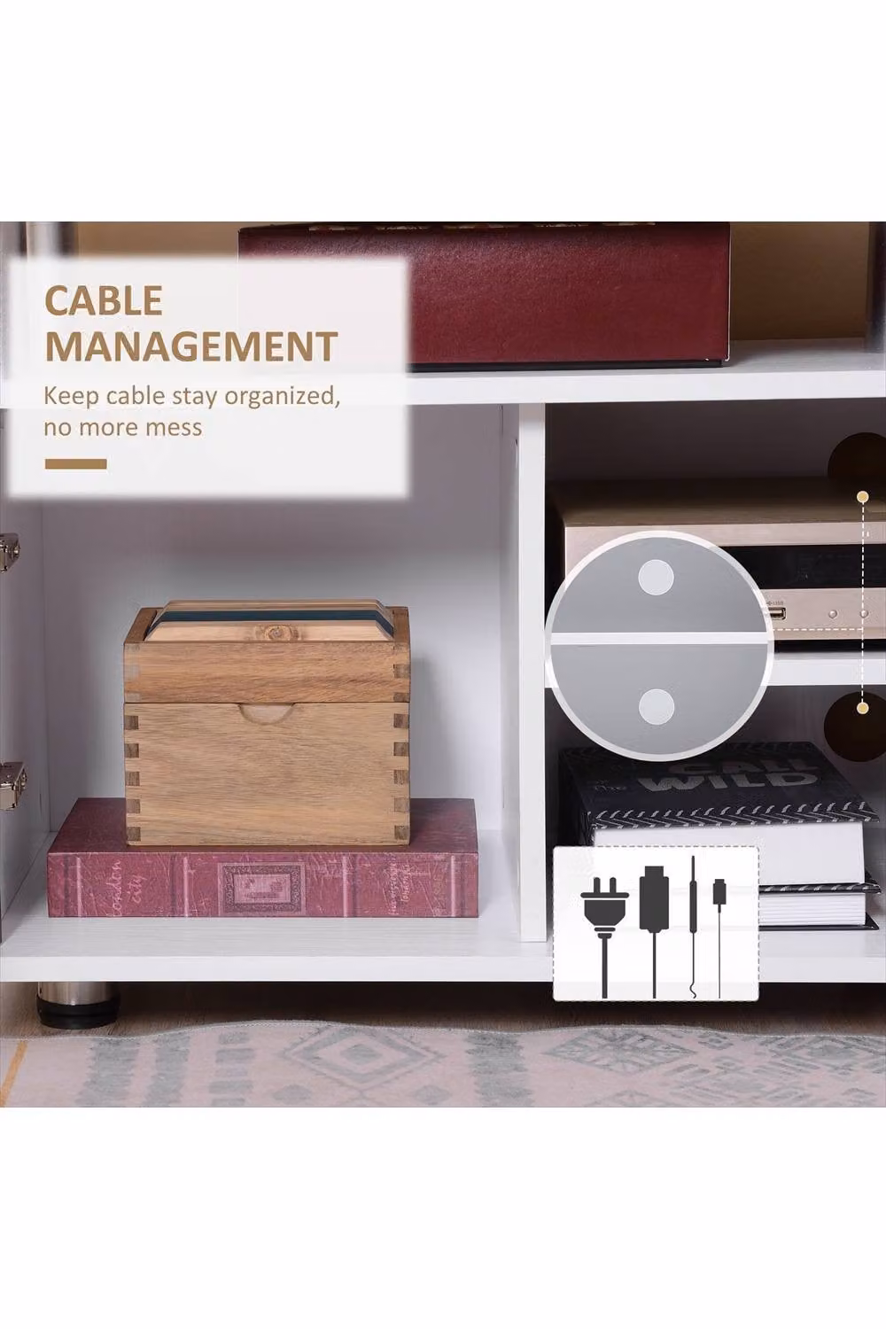 ERGOVEXA Modern White TV Cabinet Unit with Storage Shelf and Media Compartments, W/D/H: 120 x 40 x 52.2 cm – 3