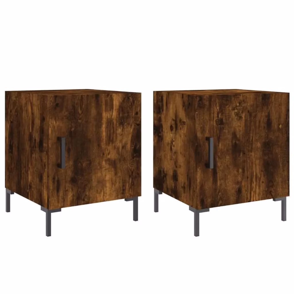 Berkfield Home Set of 2 Smoked Oak Bedside Cabinets in Brown, W/D/H: 40 x 40 x 50 cm – 1