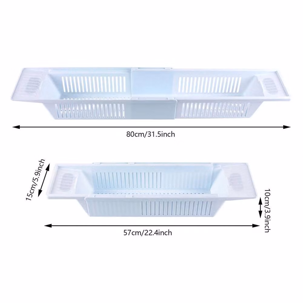 EONLION Extendable White Plastic Bath Caddy with Drainage Tray – 2