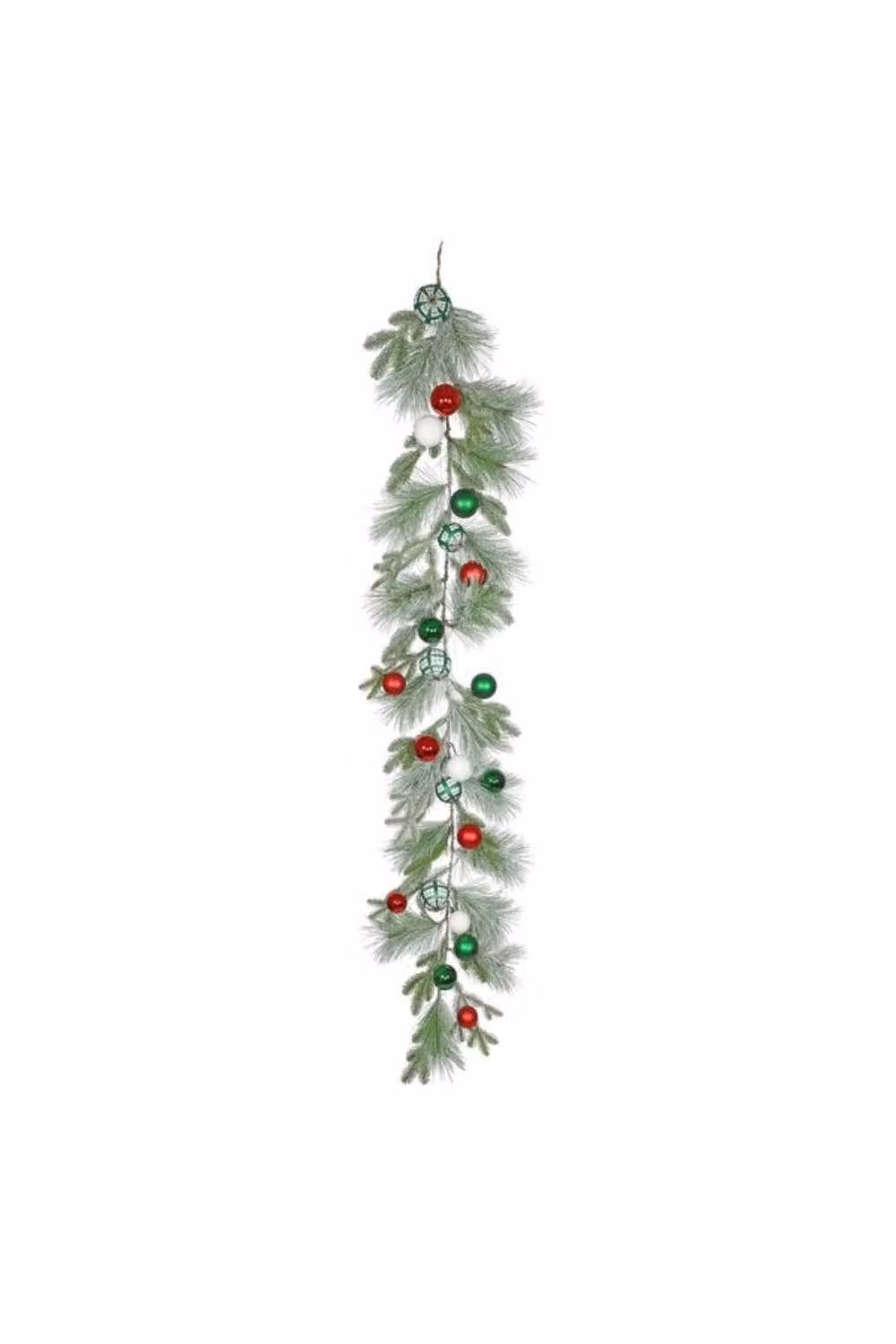 KDMD Snowy Mixed Foliage and Bauble Christmas Garland in Green and Multicolour, 180 cm – 2