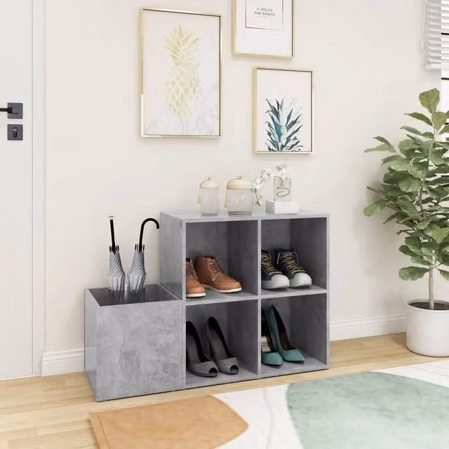 Berkfield Home Hall Shoe Cabinet in Concrete Grey, W/D/H: 105 x 35.5 x 70 cm