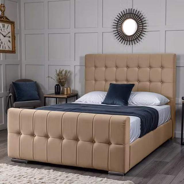 UK Bed Furniture Orlando Modern Upholstered Bed in Beige, W/D/H: 140 x 200 cm