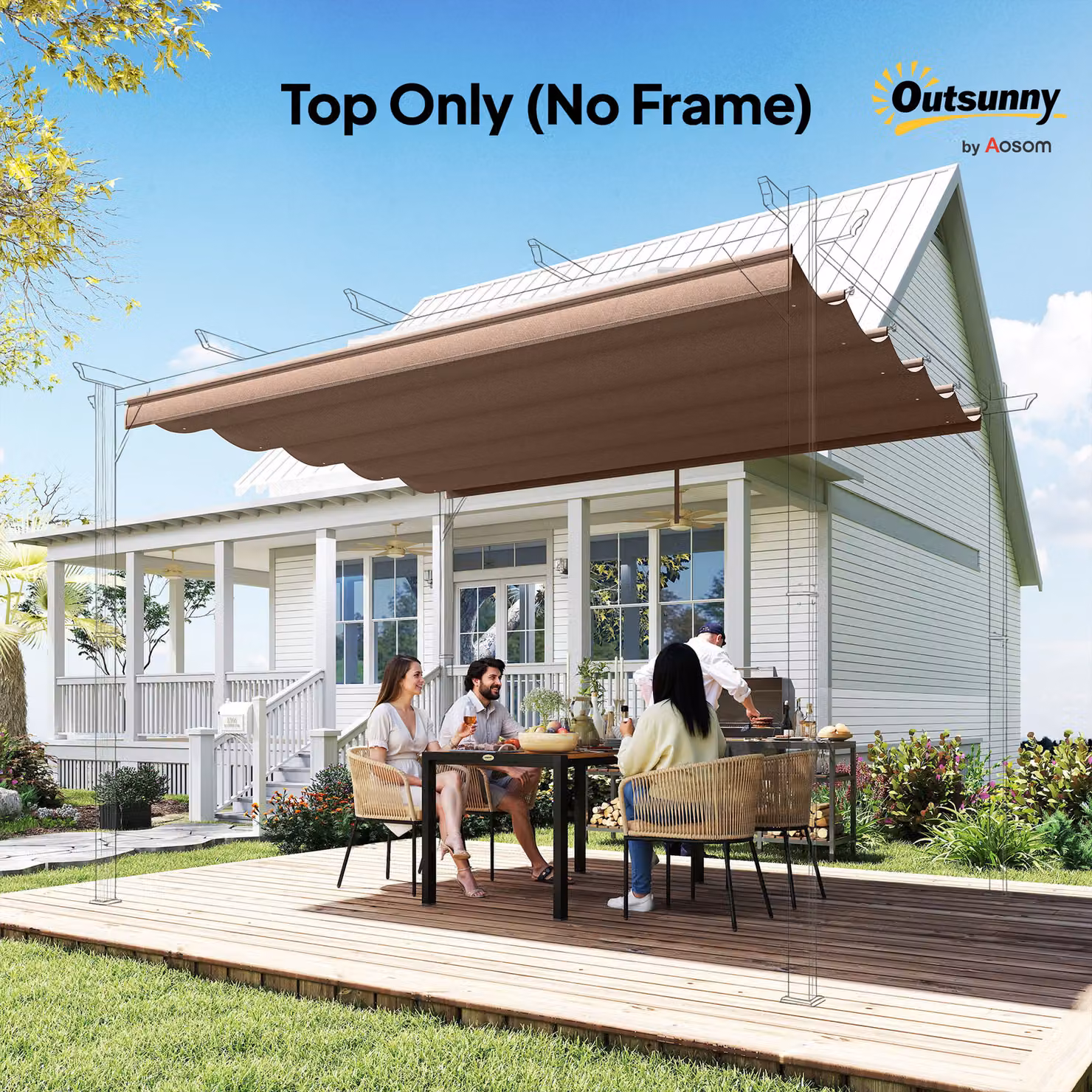 Outsunny Brown Retractable Pergola Replacement Canopy Fabric for 4 x 3 m Frame, 3.5 x 2.6 m – 8