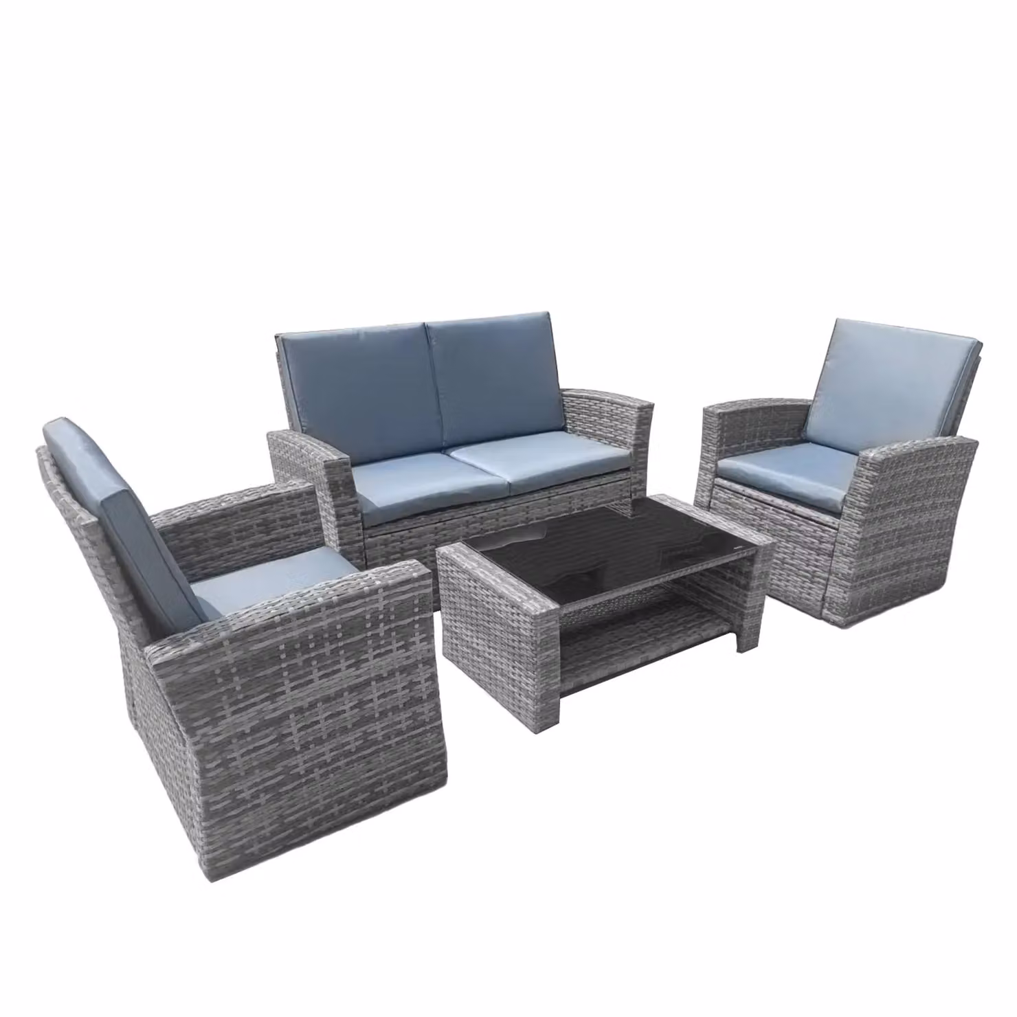 FURNITURE ONE 4 Piece Grey Polyrattan Garden Furniture Set with Upholstered Cushions – 2